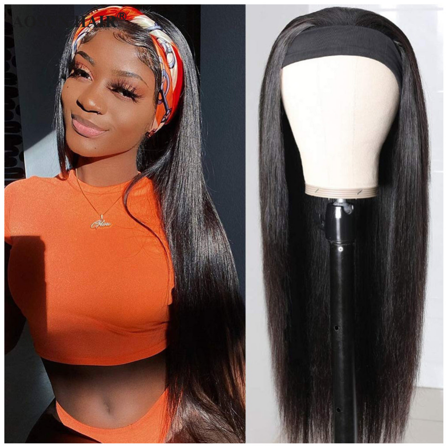 Brazilian Hair Straight Headband Wigs Glueless None Lace Machine Made Wig