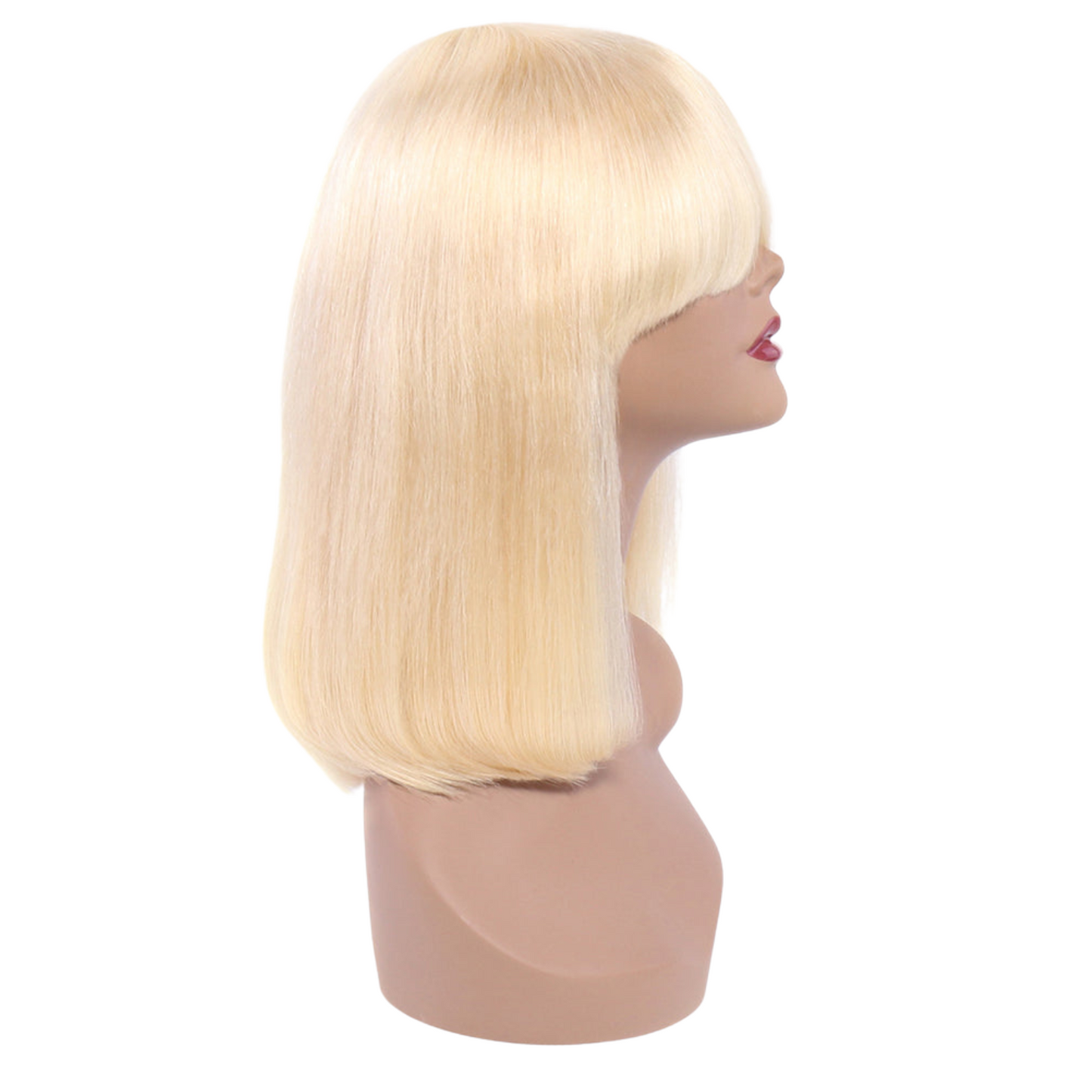 613 Bob Wig with Bangs Glueless 150% Density Brazilian Human Hair None Lace Machine Made Blonde Straight Wigs